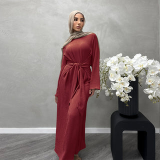 1822#New Arrival Modest Apparel Tie Front Waist Dresses Jazz Maxi Dress Fashion Abaya Women Muslim Dress