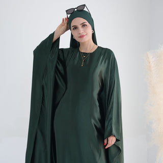 1774#Hot Selling Fashion Elegant Satin Dubai Kaftan Dresses with Tie Belt Butterfly Abaya