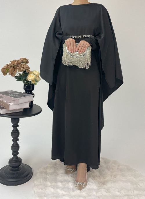 1020#2pcs Abaya Women Muslim Dress Set  Ramadan Islamic Clothing Kaftan with pearls