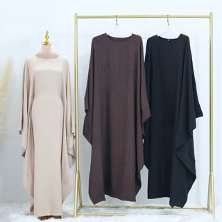 1719#New Waisted Batwing Sleeve Abaya Crepe Muslim Dress Prayer Butterfly Abaya