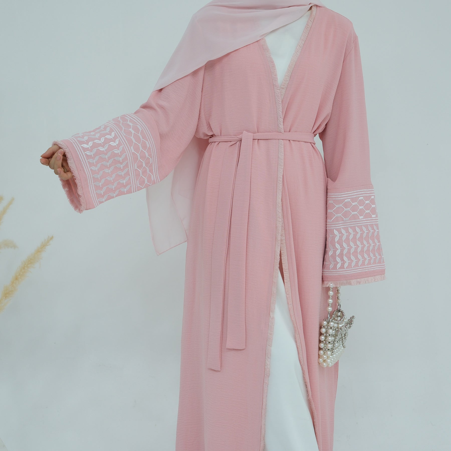 1763# New Soft Crepe Embroidery Kefiyyeh Ramadan Tassel Dubai Abaya Women Modest Islamic Clothing