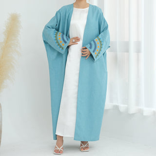 1879# Plus Size Muslim Women Dress Dubai Style Embroidery with Sleeve Cardigan Eid Collection Open Abaya