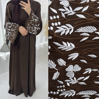 1769# Satin Embroidery Luxury Muslim Women Abaya Dress Islamic Clothing Women