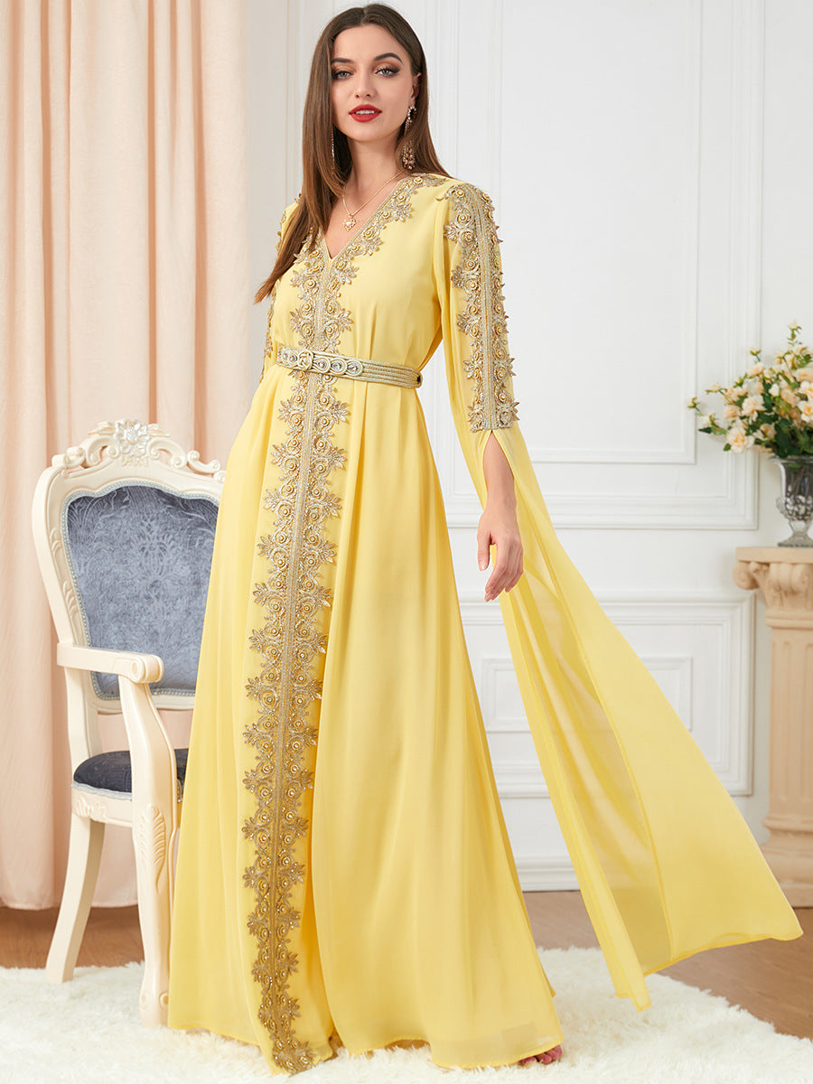 3229#Chiffon Dress Dubai Muslim Abaya Islamic Casual Long Sleeve Dress