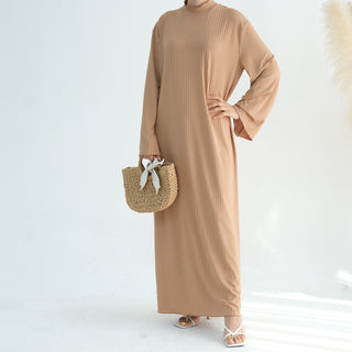 1905#High Neck Simple Daily Wear Plain Modest Abaya Women Muslim Dress Long Sleeve Slip Dress