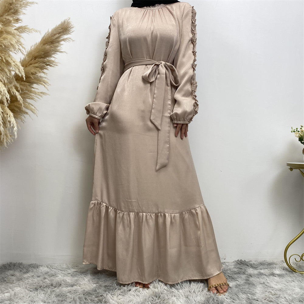 6582# Elegant satin dress long sleeve elasticated summer women dresses 9 colors