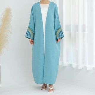 1879# Plus Size Muslim Women Dress Dubai Style Embroidery with Sleeve Cardigan Eid Collection Open Abaya