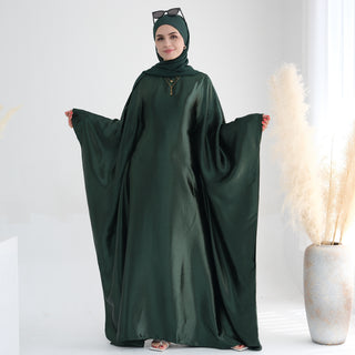 1774#Hot Selling Fashion Elegant Satin Dubai Kaftan Dresses with Tie Belt Butterfly Abaya