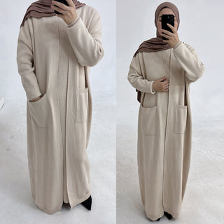 LR906+LR907#Sweater Modest Islamic Clothing Winter Women Muslim Dress and Cardigan  Kimono Abaya