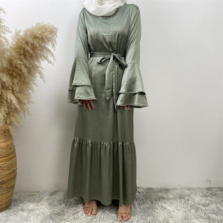 6789# New Front Zipper Two Layers With Sparkle Diamond Sleeves With Pockets Muslim Women Dress