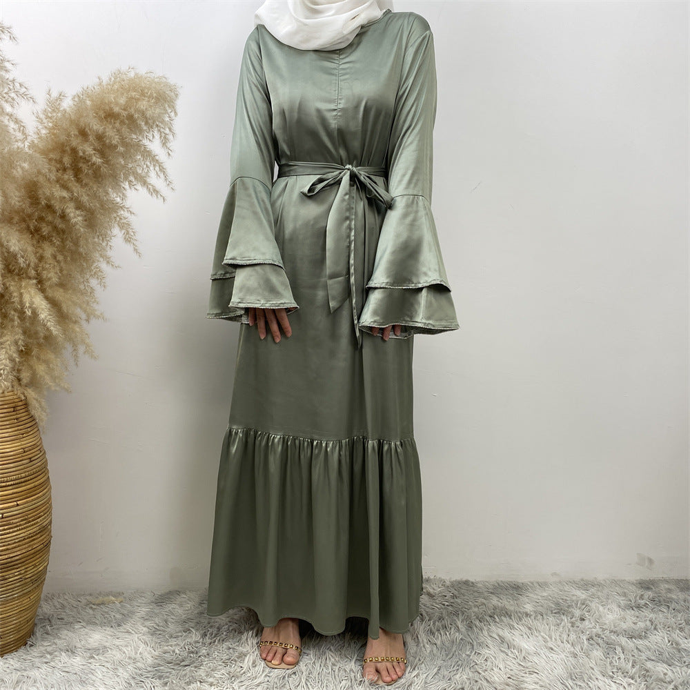 6789# New Front Zipper Two Layers With Sparkle Diamond Sleeves With Pockets Muslim Women Dress