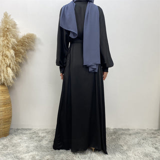 1975# New satin open abaya women dubai cardigan with side pockets