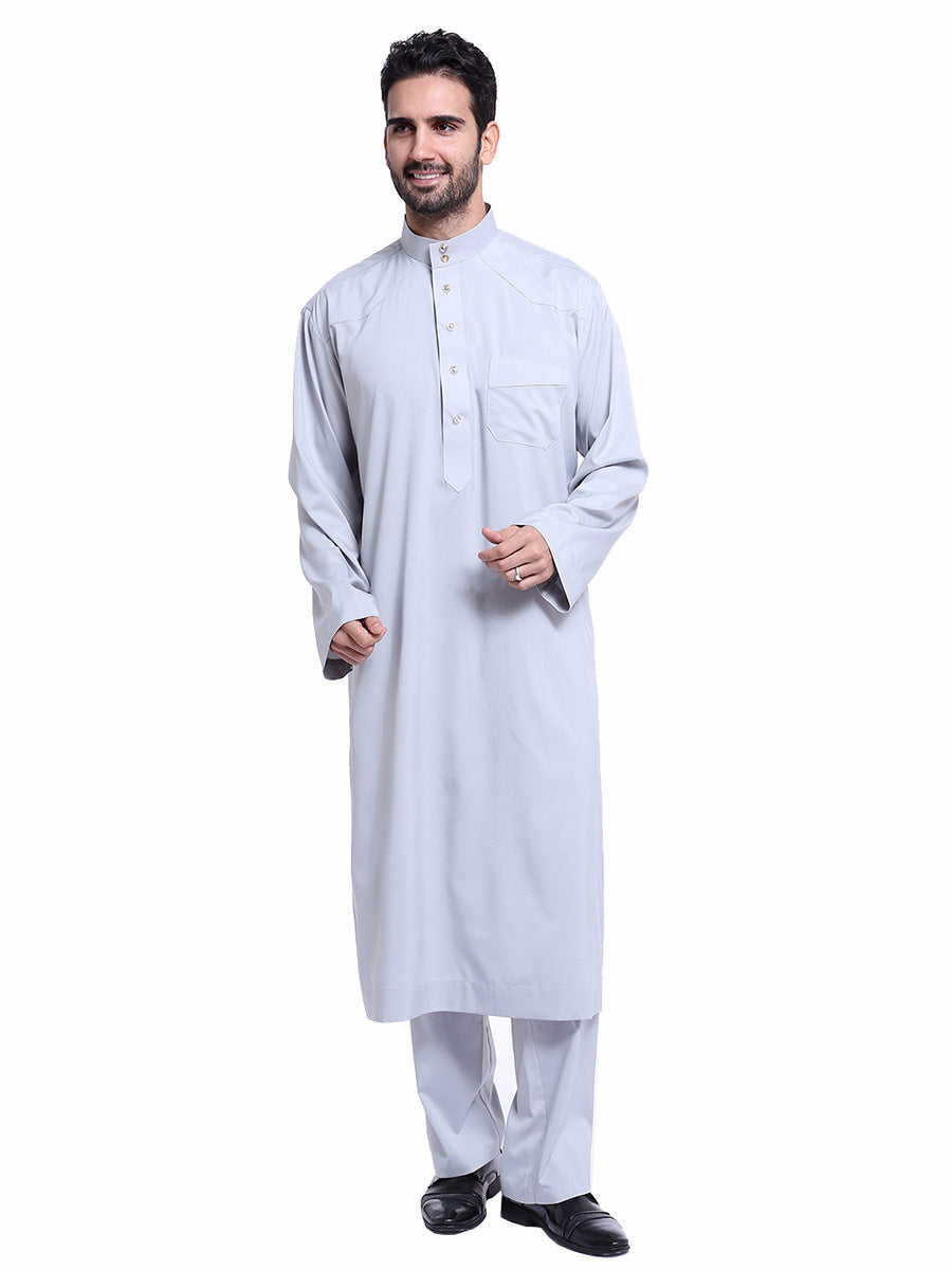 TH805#2 pcs Arab Muslim Wear calf Length Muslim Clothes Jubba Men's Thobe