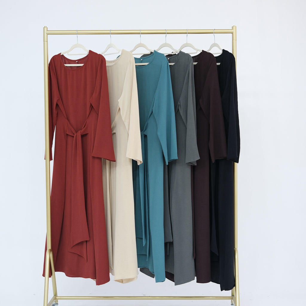 1822#New Arrival Modest Apparel Tie Front Waist Dresses Jazz Maxi Dress Fashion Abaya Women Muslim Dress