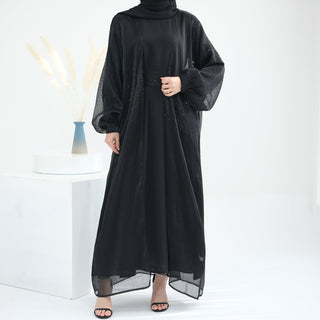 1698#2024  Luxury Stone Design Islamic Clothing 2 Piece Abaya Set Front Open Abaya