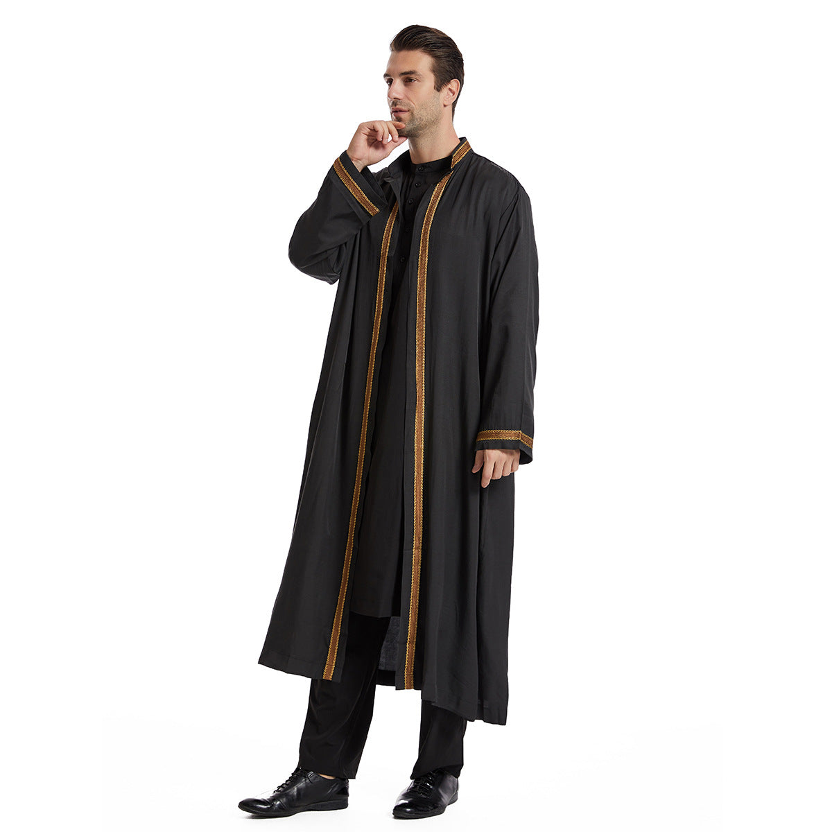 TH830#Abaya Muslim Clothing Long Sleeves Islamic High Quality Men's Robe