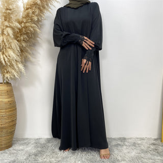 1693#Pleated Front Zipper Crew Neck Dress 9 Colors Muslim Dress