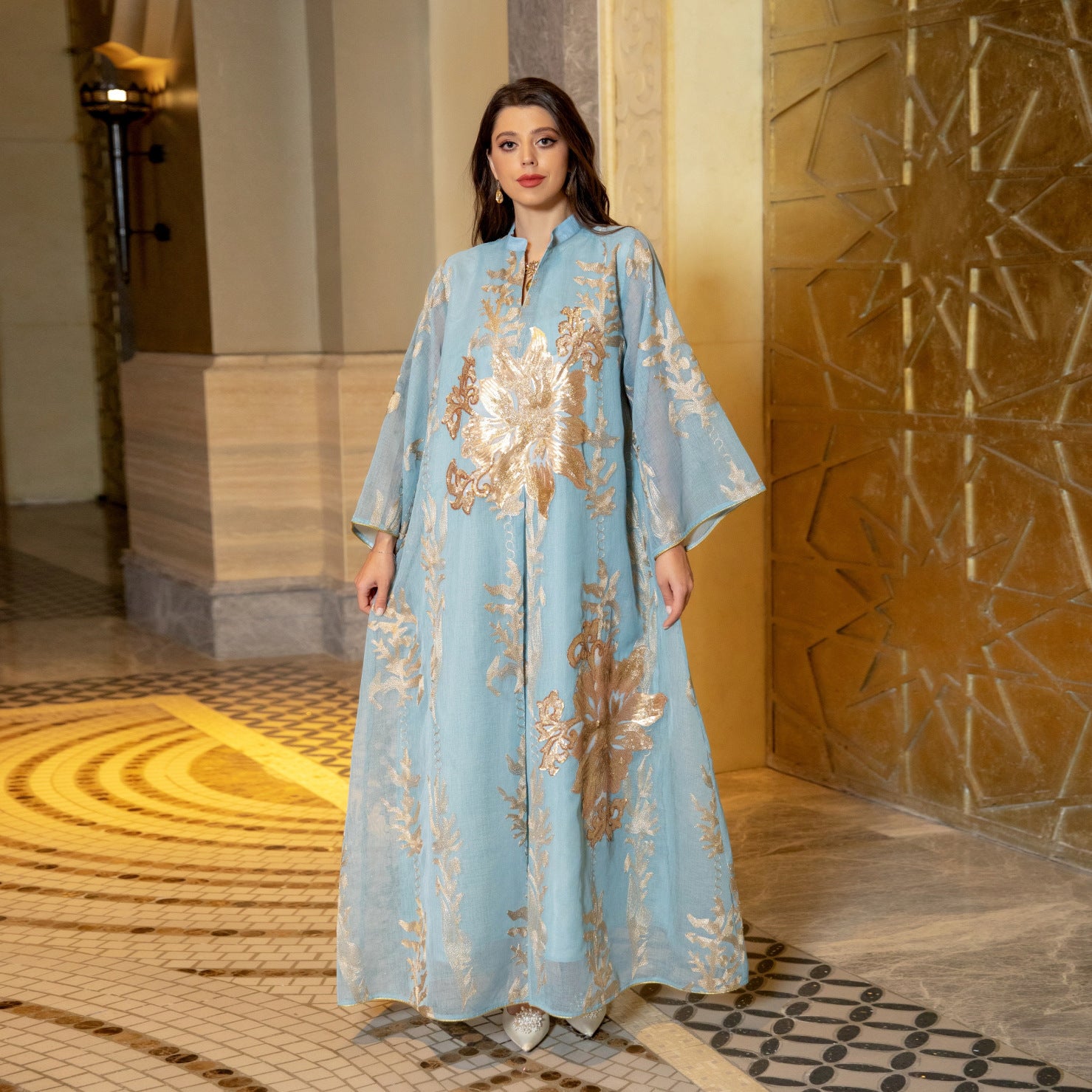 AB056# New burnt flower sequin dress light luxury ladies party dress Muslim abaya women's clothing