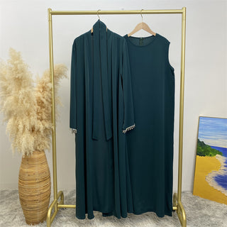 2006#Nida solid color two pieces set modest kaftan ramadan diamond dubai abayas