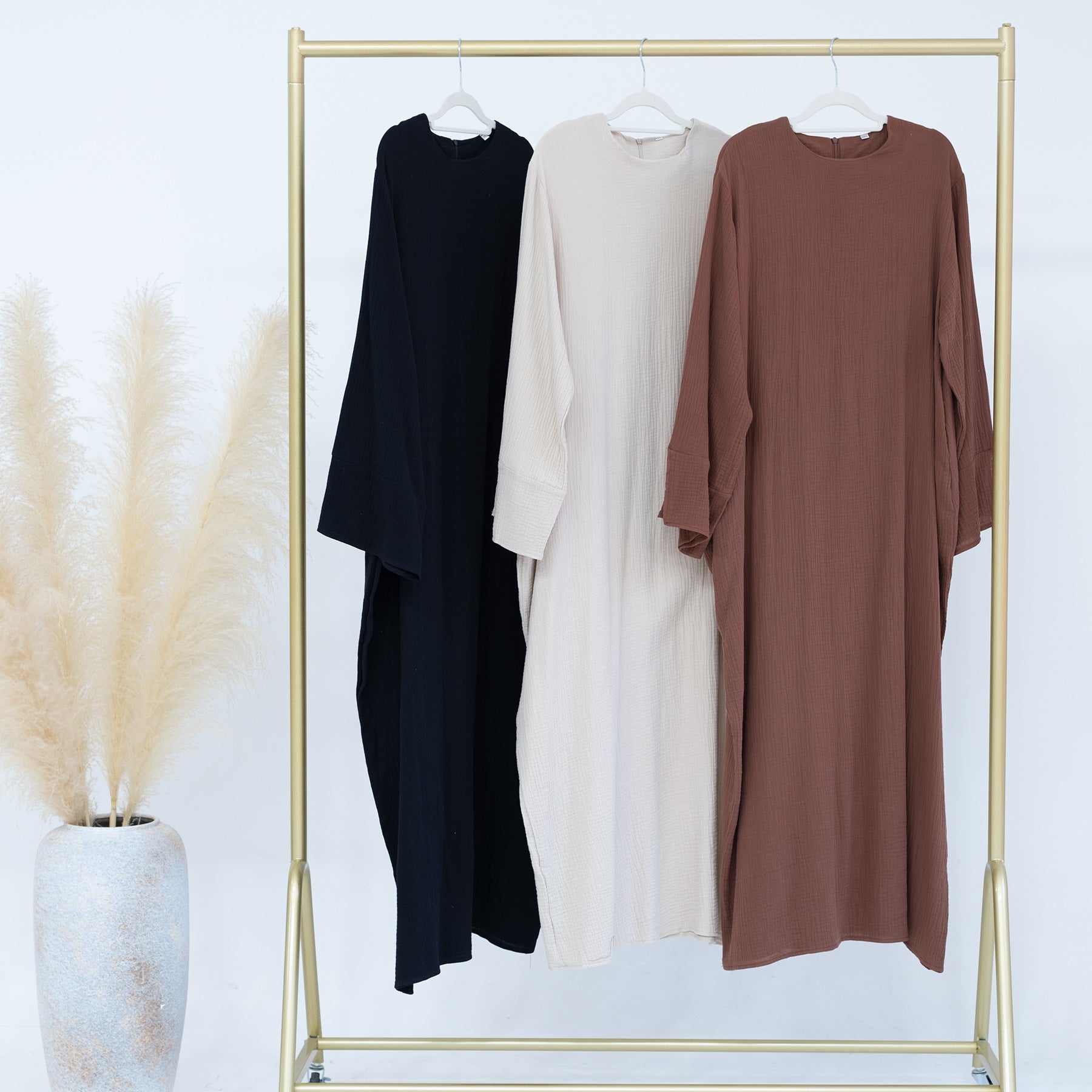 1656#Plain Dress Long Sleeves Women's Cotton Dress with Pockets New Design Abaya