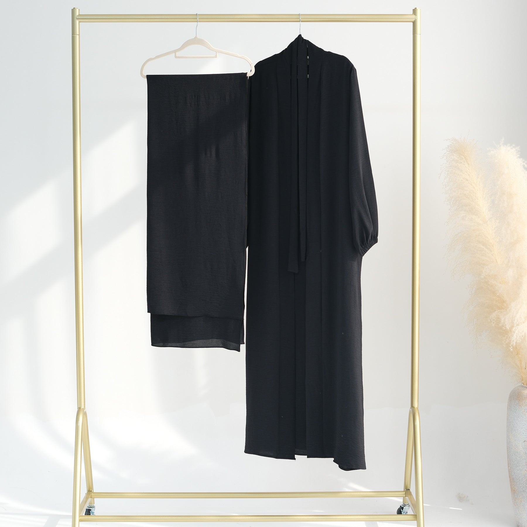 1726# Latest EID Ramadan Islamic Clothing 2 Piece Abaya Set Plain Abaya Women Muslim Dress