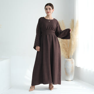 1725#Modest Abaya Simple Linen Closed Abaya Women Muslim Dress Islamic Clothing