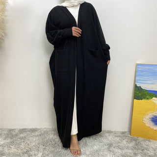 1997#New Fashion Cotton Autumn Winter Coat Cotton Side Pockets Open Abaya