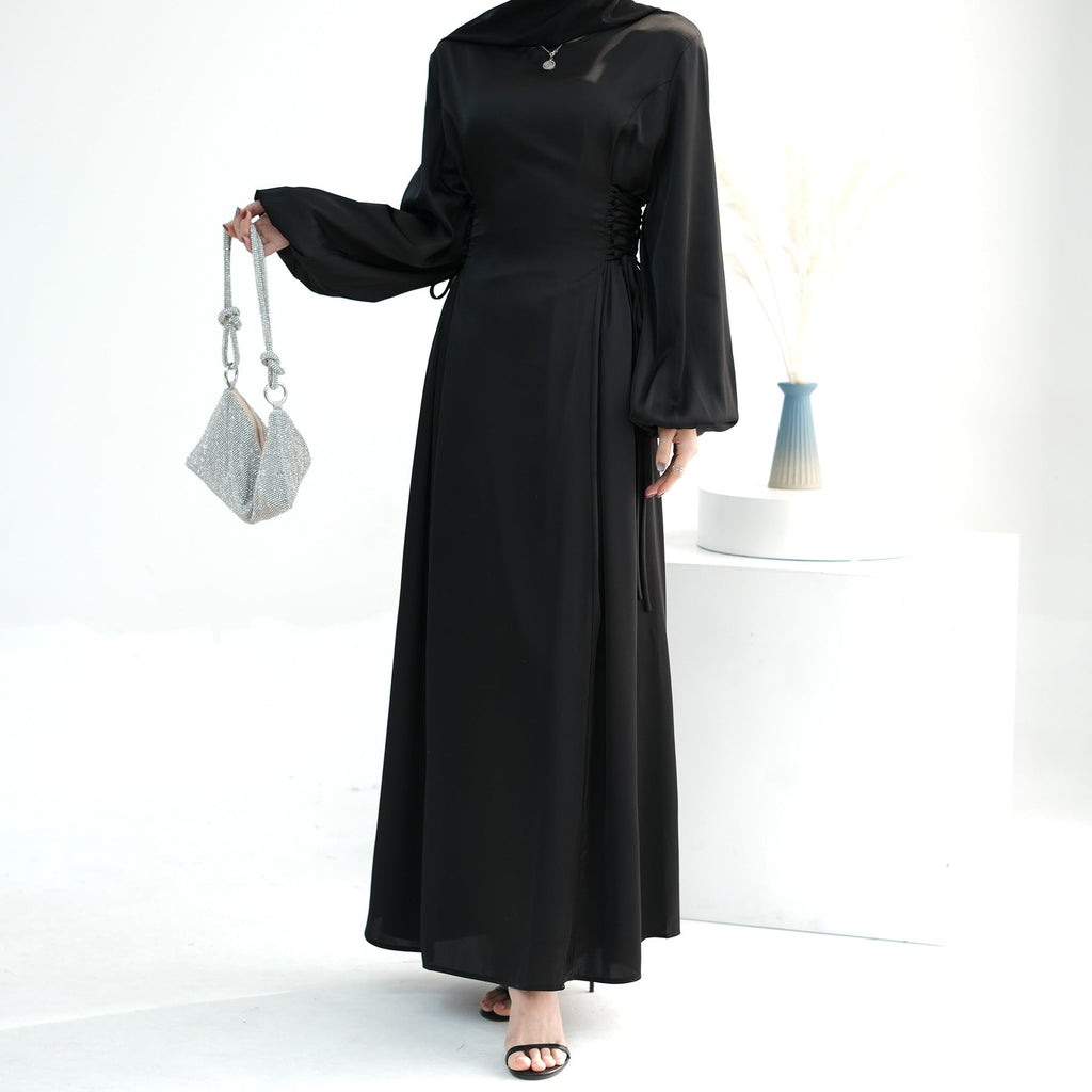 1702#2024 New Modest Dresses Satin Casual Dresses Abaya Women Muslim Dress Ramadan 的副本