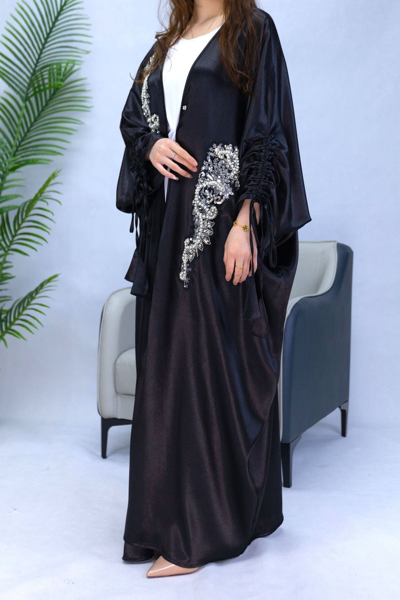 1009#  New Arrival Stylish Islamic Clothing Dubai Abaya Fashion Cardigan Women Satin Abaya