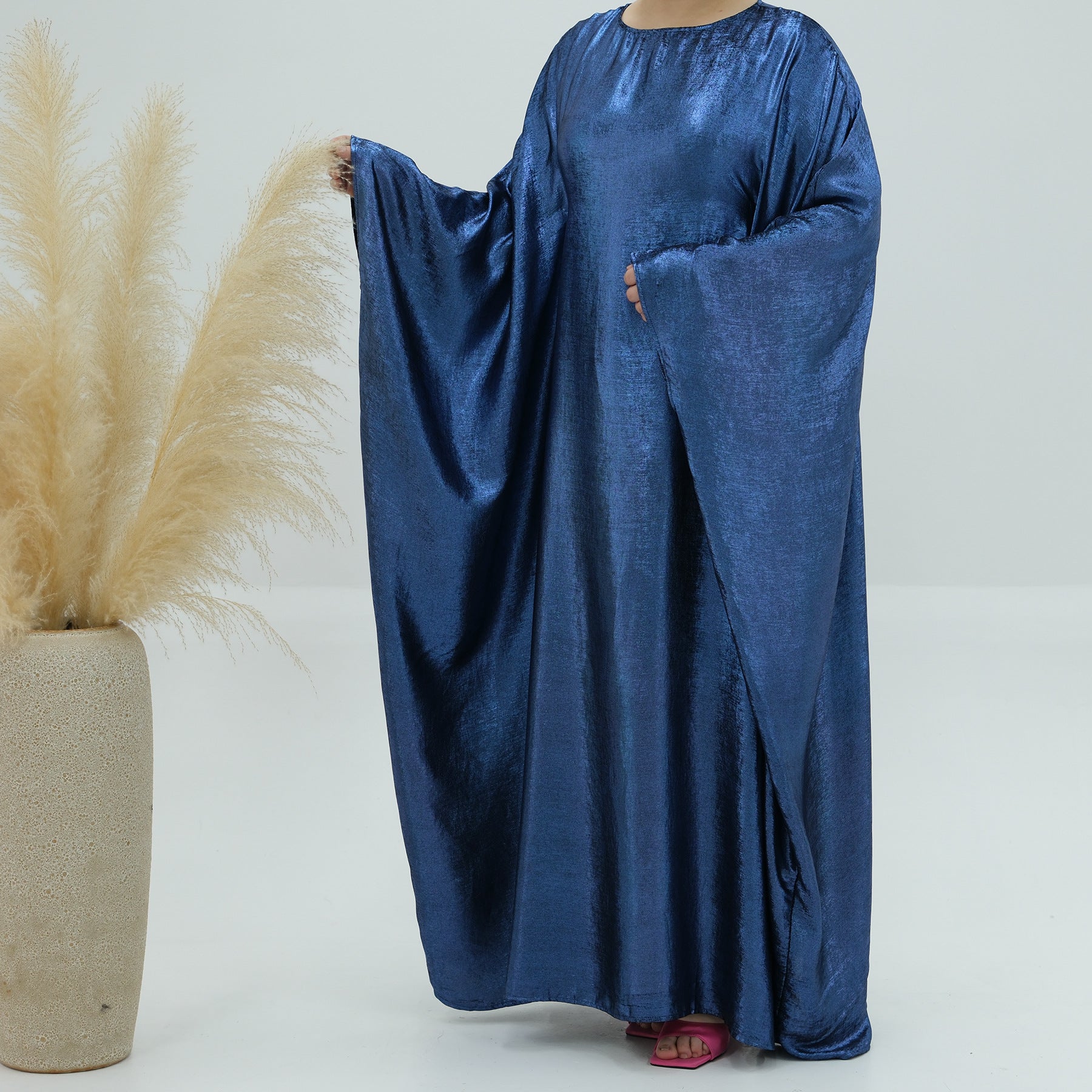 1778#2024 Women's Dresses Elegant Shiny Polyester Kaftan Abaya Batwing Muslim Dress