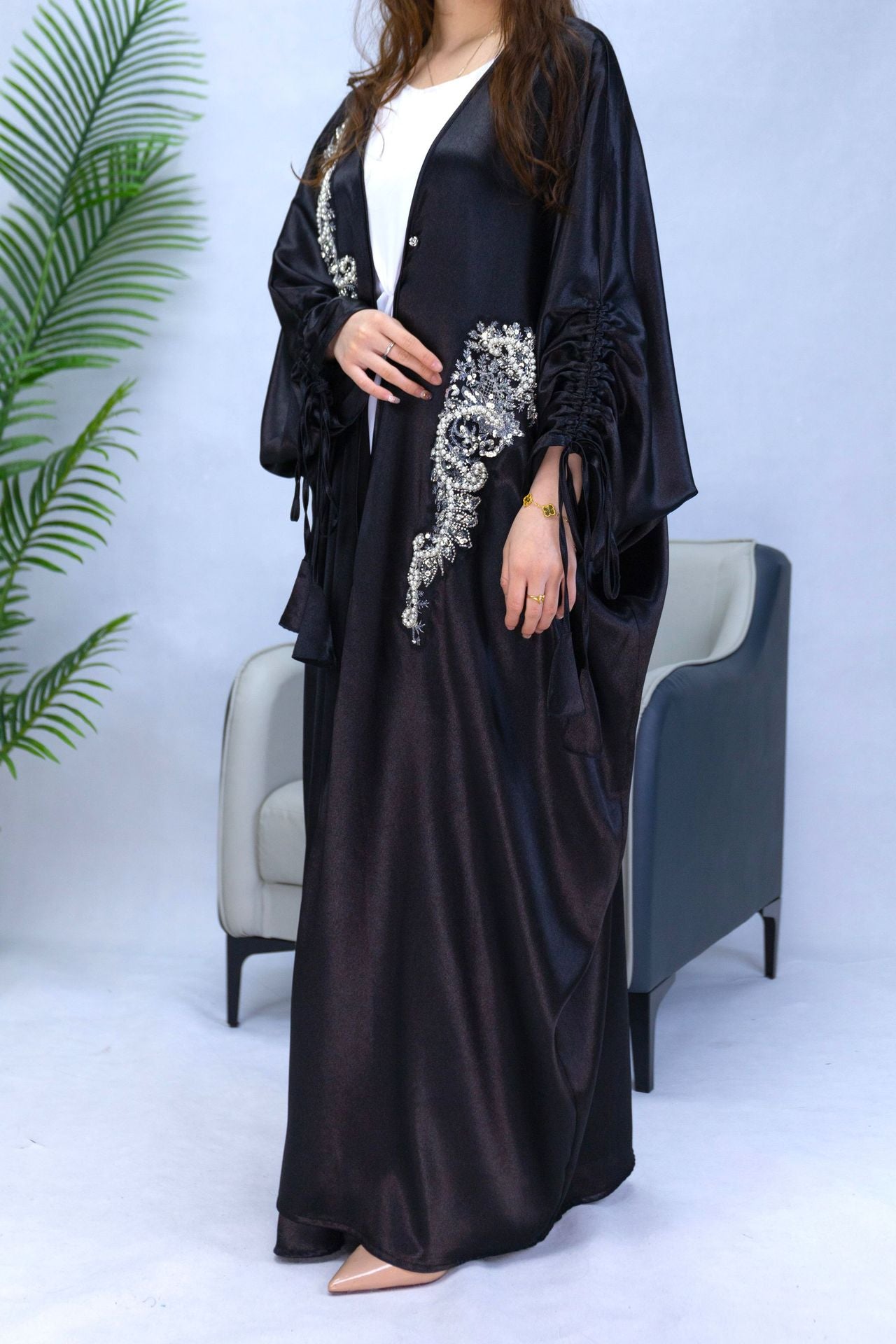 1009#  New Arrival Stylish Islamic Clothing Dubai Abaya Fashion Cardigan Women Abaya Satin