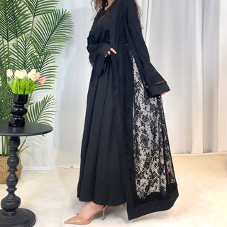 1001#Islamic Clothing 2PCS Abaya Set Inner Slip and Open Abaya Cardigan