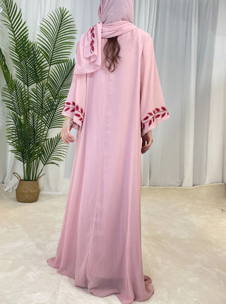 1007#2024 New Fashion Embrodery Chiffon Long Maxi Dress Abaya with Scarf