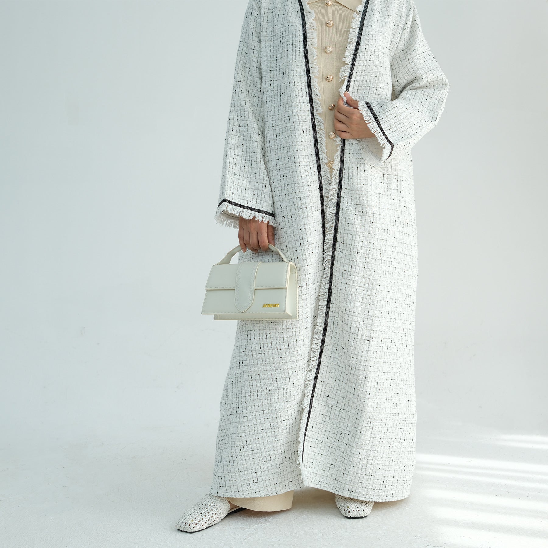 1879#Winter Thick Warm Modest Abaya Coat Dubai Custom Cardigan Kimono Tweed Abaya