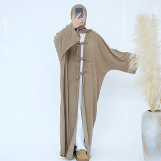 1927# Cutest Bow-Tie Front Open Corduroy Abaya Fall Winter Butterfly Cardigan Kimono Abaya