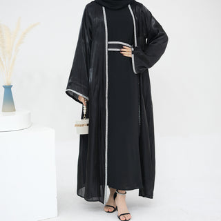 1699#2024 New Abaya Set Shinny Polyester Glitter Dubai Abaya Modest Kimono