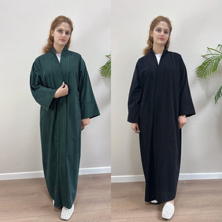 1918#Autumn Winter Cardigan Thick Dress Arab Dubai Modest Solid Color Corduroy Muslim Women Abaya