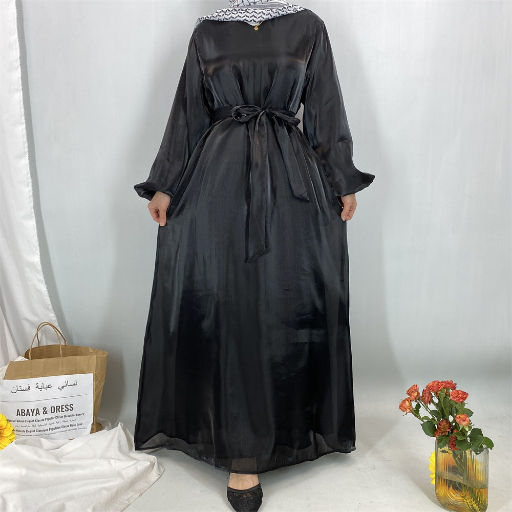 6855#  Flowy Lightweight Shiny Satin Muslim Loose Open Abaya Robe for Women