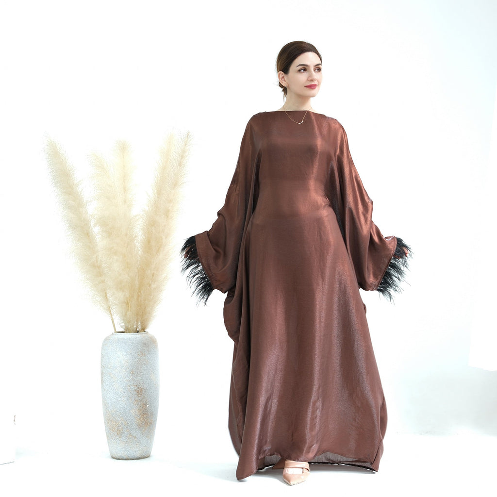 1648#Feather Closed Abayas Women Muslim Dress Turkey Dubai Abaya Modest Dress