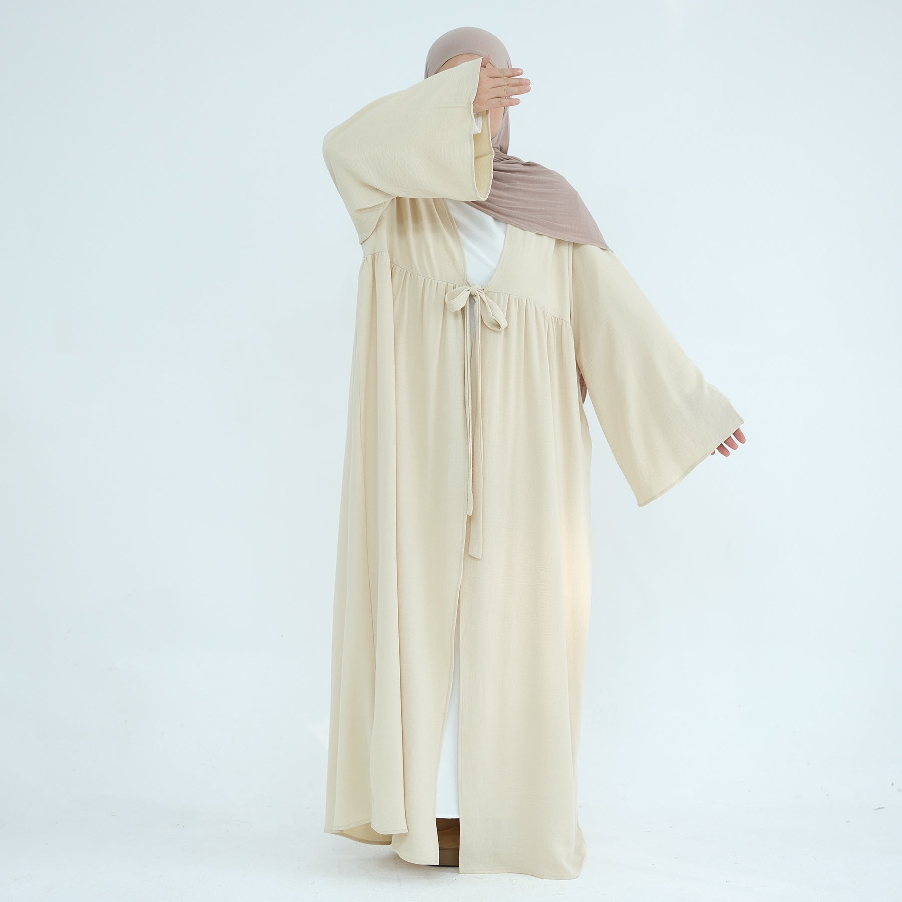 1896# Tie Strings Abaya Dress for Women Long Crepe Cardigan Modest Islamic Clothing Wholesale Kimono for Ladies