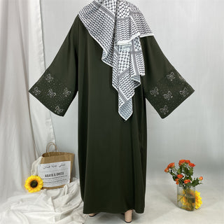 1416#2025 New Arrival Bow Abaya Robe Made in Solid Color Nida Material with Silver Diamond