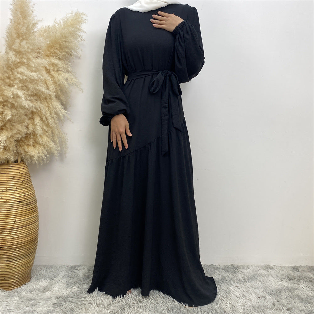 6738# New abaya crew neck wrinkle crepe fabric muslim women maxi dresses