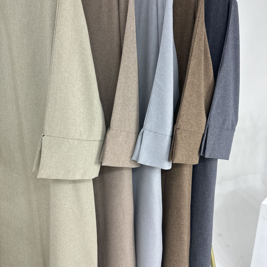 1715#Linen Abaya Slit Long Sleeves with Side Pockets and Back Zipper Women Casual Dress 的副本