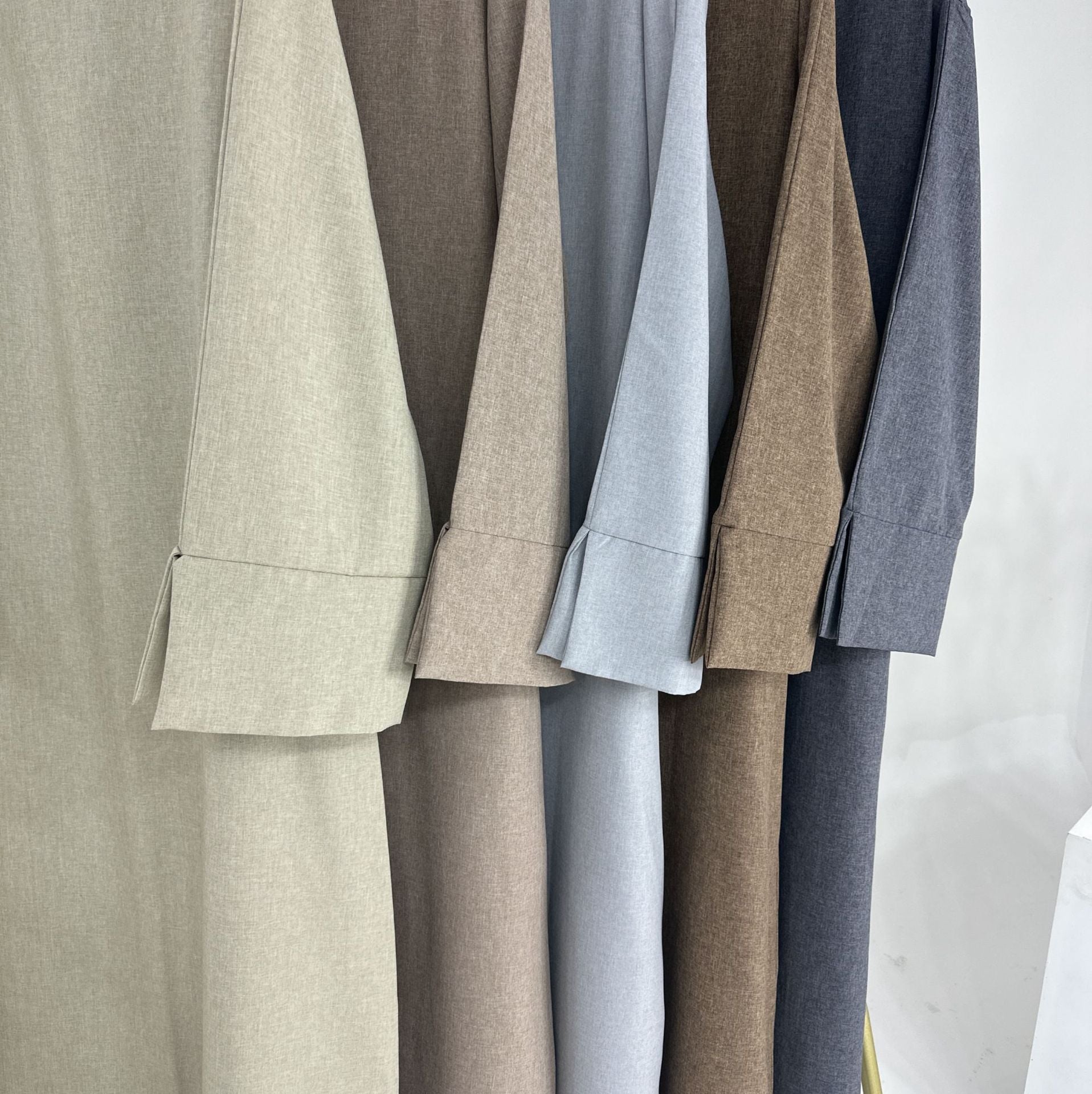 1715#Linen Abaya Slit Long Sleeves with Side Pockets and Back Zipper Women Casual Dress 的副本