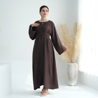 1725#Modest Abaya Simple Linen Closed Abaya Women Muslim Dress Islamic Clothing