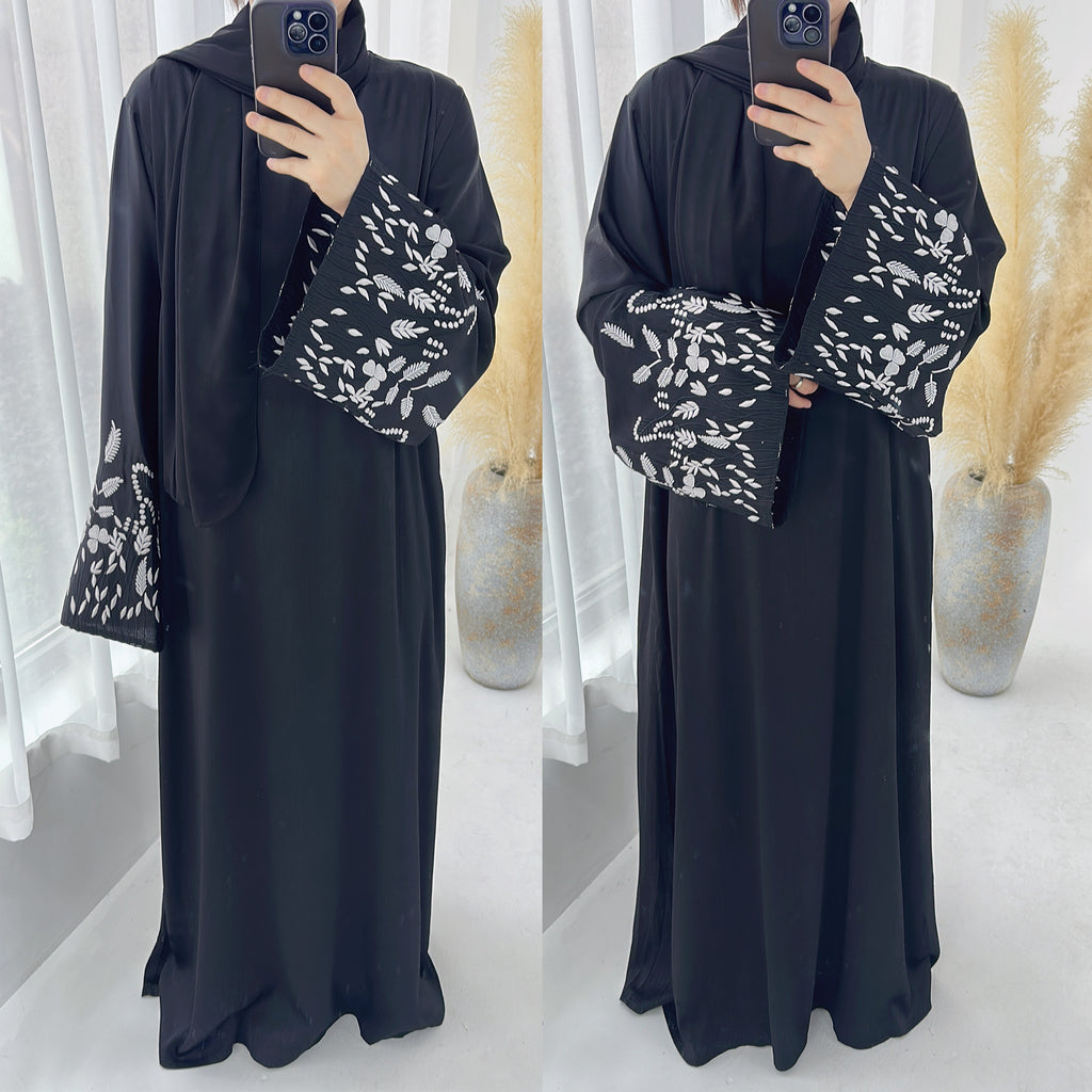 1769# Satin Embroidery Luxury Muslim Women Abaya Dress Islamic Clothing Women