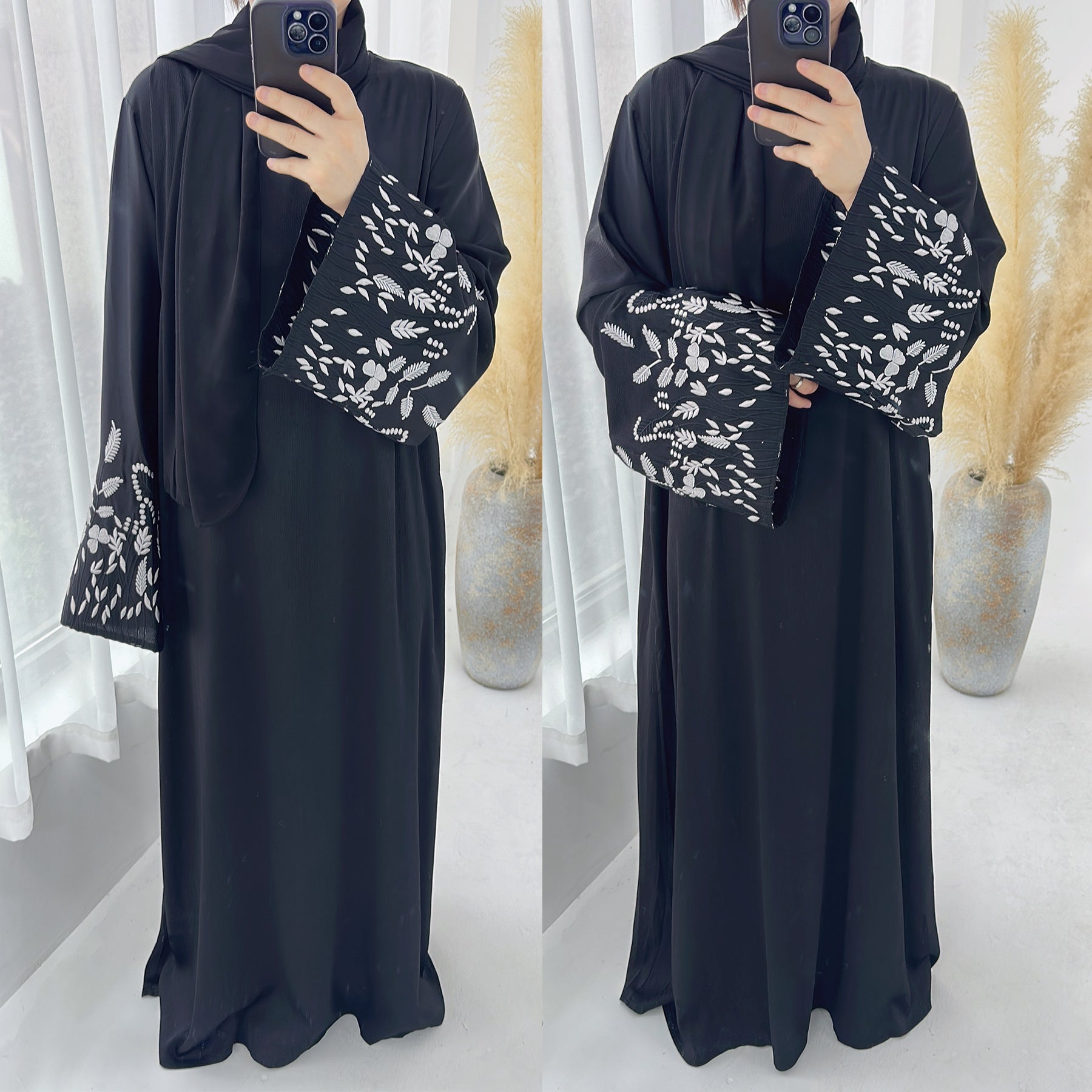 1769# Satin Embroidery Luxury Muslim Women Abaya Dress Islamic Clothing Women