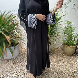 1764#Linen Embroidery Panestine Kufiyah Design Ramadan EID Closed Abaya