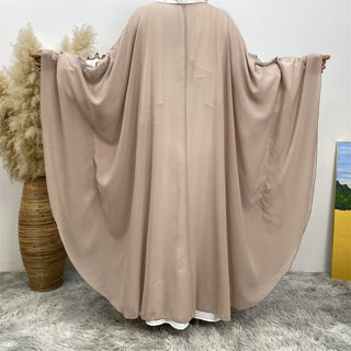 6743#Luxury New Rhinestone Chiffon Abaya Bead With Pearls Batwing Sleeves Classy Cardigan