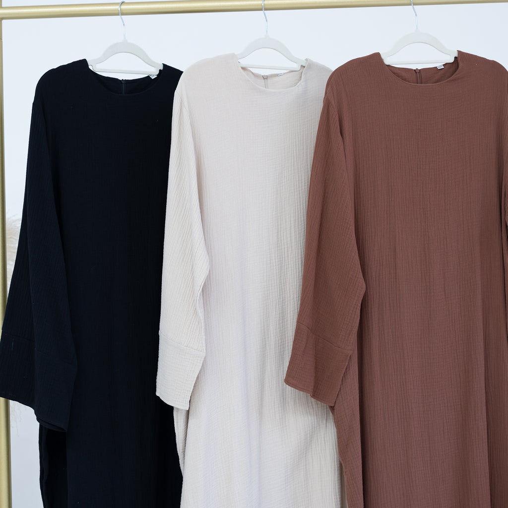 1656#Plain Dress Long Sleeves Women's Cotton Dress with Pockets New Design Abaya